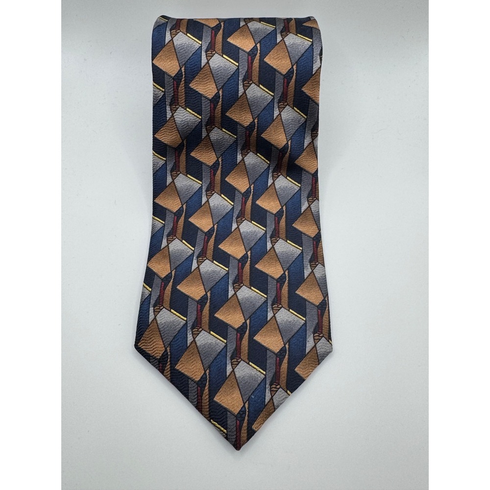 Jimmy Z Jerry Rice Collection One Silk Tie Blue Gold Geometric Abstract USA Made